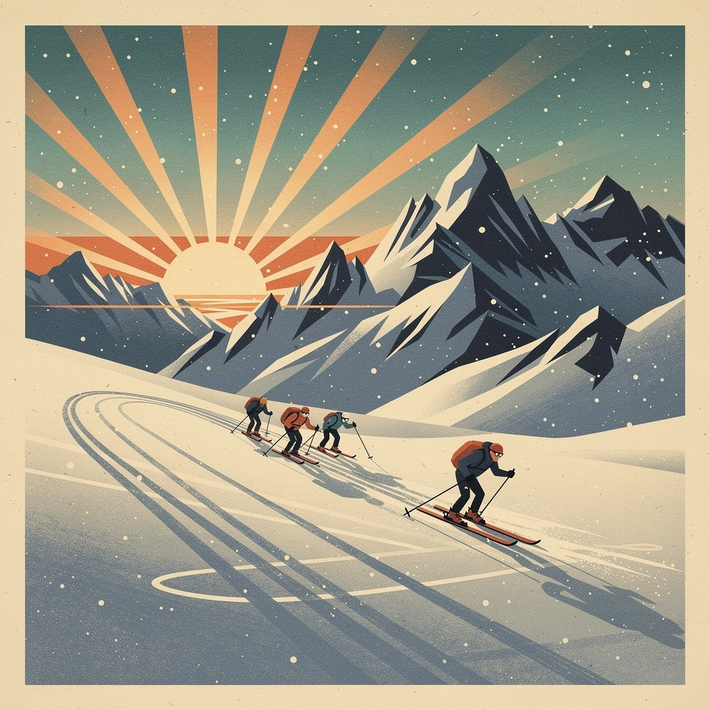A vintage screenprint poster of a day on the mountain, auto-generated by Schuss