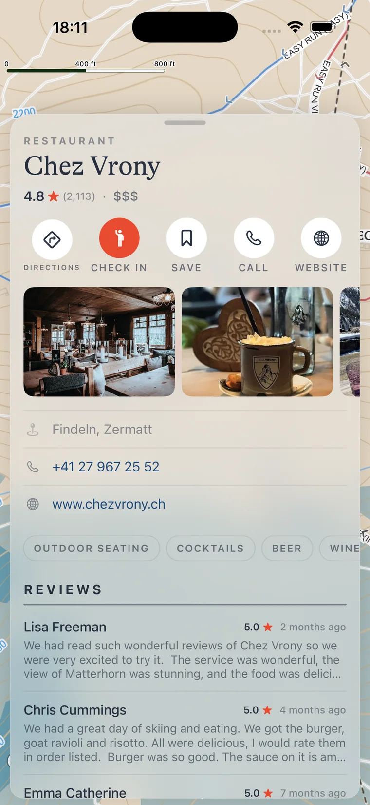 Schuss venue detail showing a mountain restaurant for après